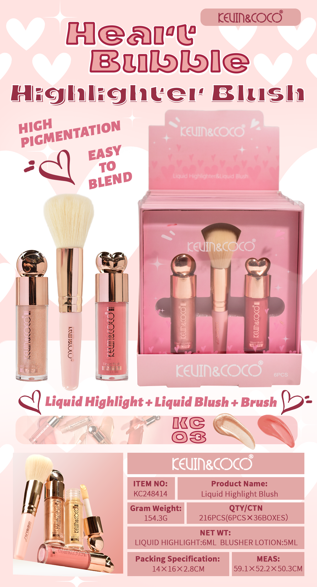 1 set de 3 piezas Kevin y coco original iluminador 4 colores a elegir